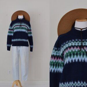Free Assembly Woman's Sweater Fuzzy Mock‎ Neck Recycled Polyester Navy size L